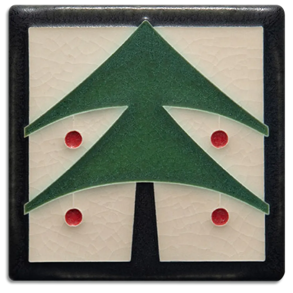 4x4 Christmas Tree Tile in Peppermint by Motawi