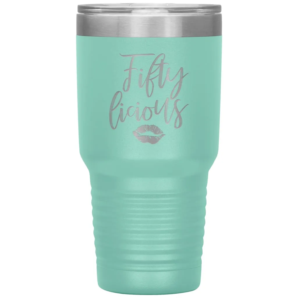 50th Birthday Tumbler For Women Mom Grandma Aunt Sister Fiftylicious Laser Etched 30oz Stainless Steel Tumbler