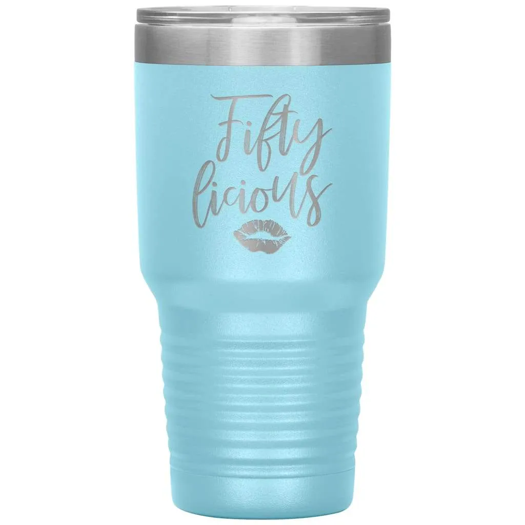 50th Birthday Tumbler For Women Mom Grandma Aunt Sister Fiftylicious Laser Etched 30oz Stainless Steel Tumbler