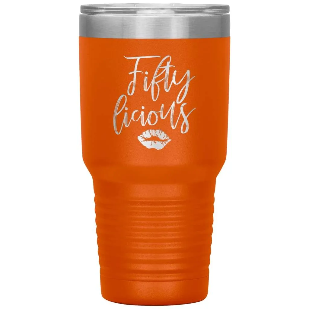 50th Birthday Tumbler For Women Mom Grandma Aunt Sister Fiftylicious Laser Etched 30oz Stainless Steel Tumbler