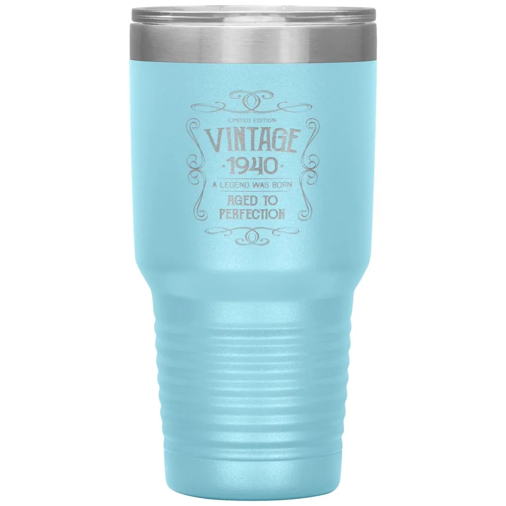 80th Birthday For Grandparents Vintage 1940 Aged To Perfection Laser Etched 30oz Stainless Steel Tumbler