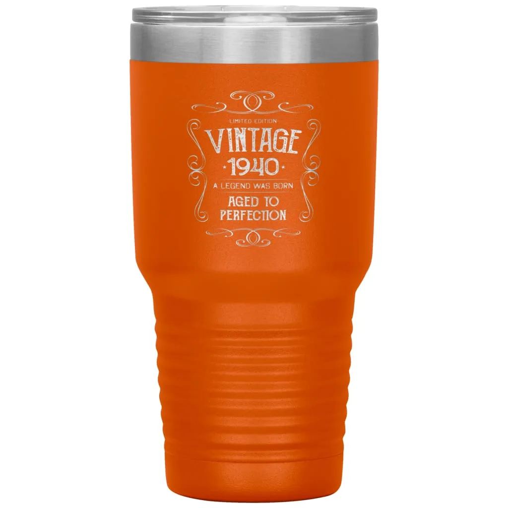 80th Birthday For Grandparents Vintage 1940 Aged To Perfection Laser Etched 30oz Stainless Steel Tumbler