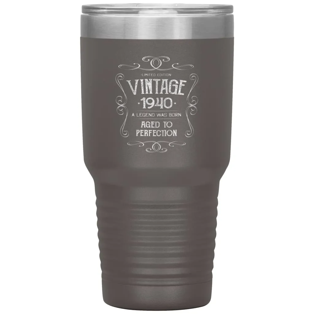 80th Birthday For Grandparents Vintage 1940 Aged To Perfection Laser Etched 30oz Stainless Steel Tumbler