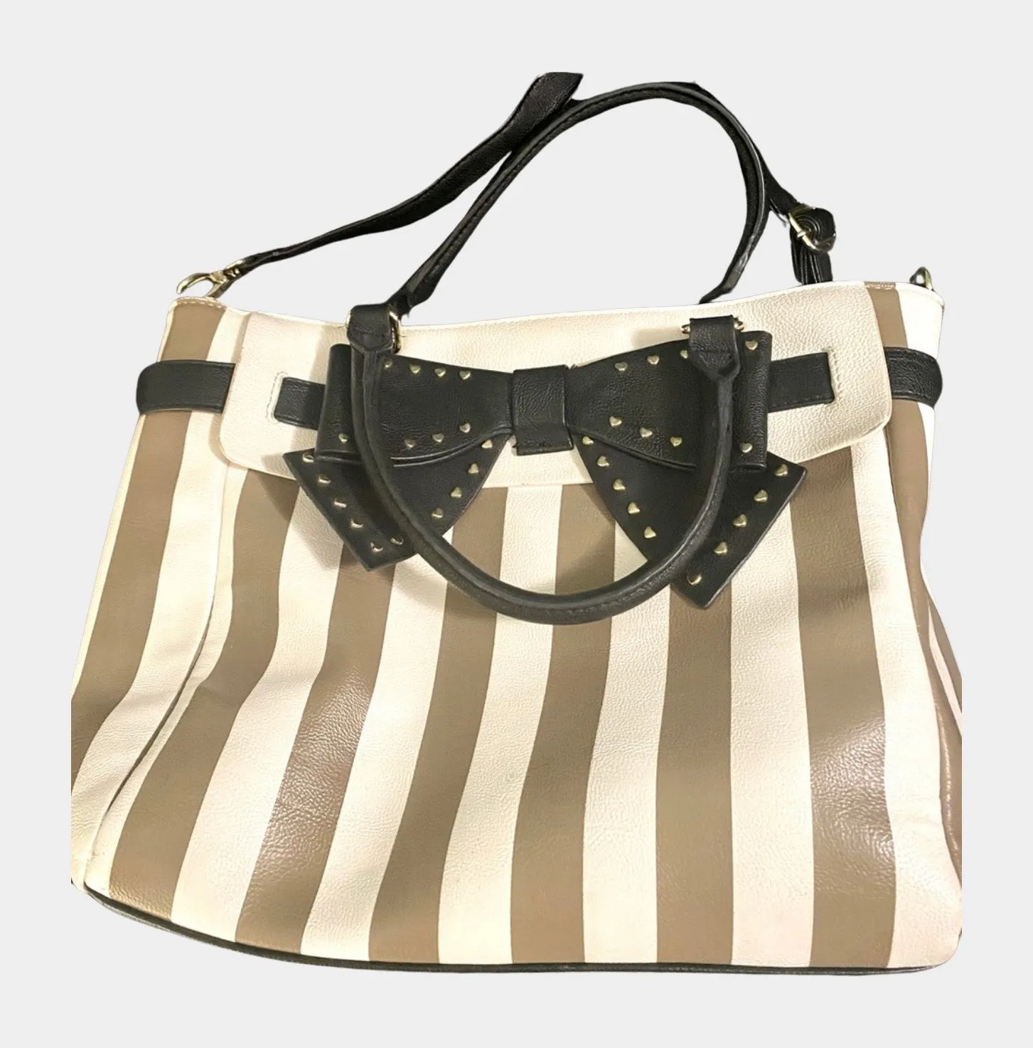 Belted Bow Striped Spice Crossbody Tote Handbag | RE:LUV