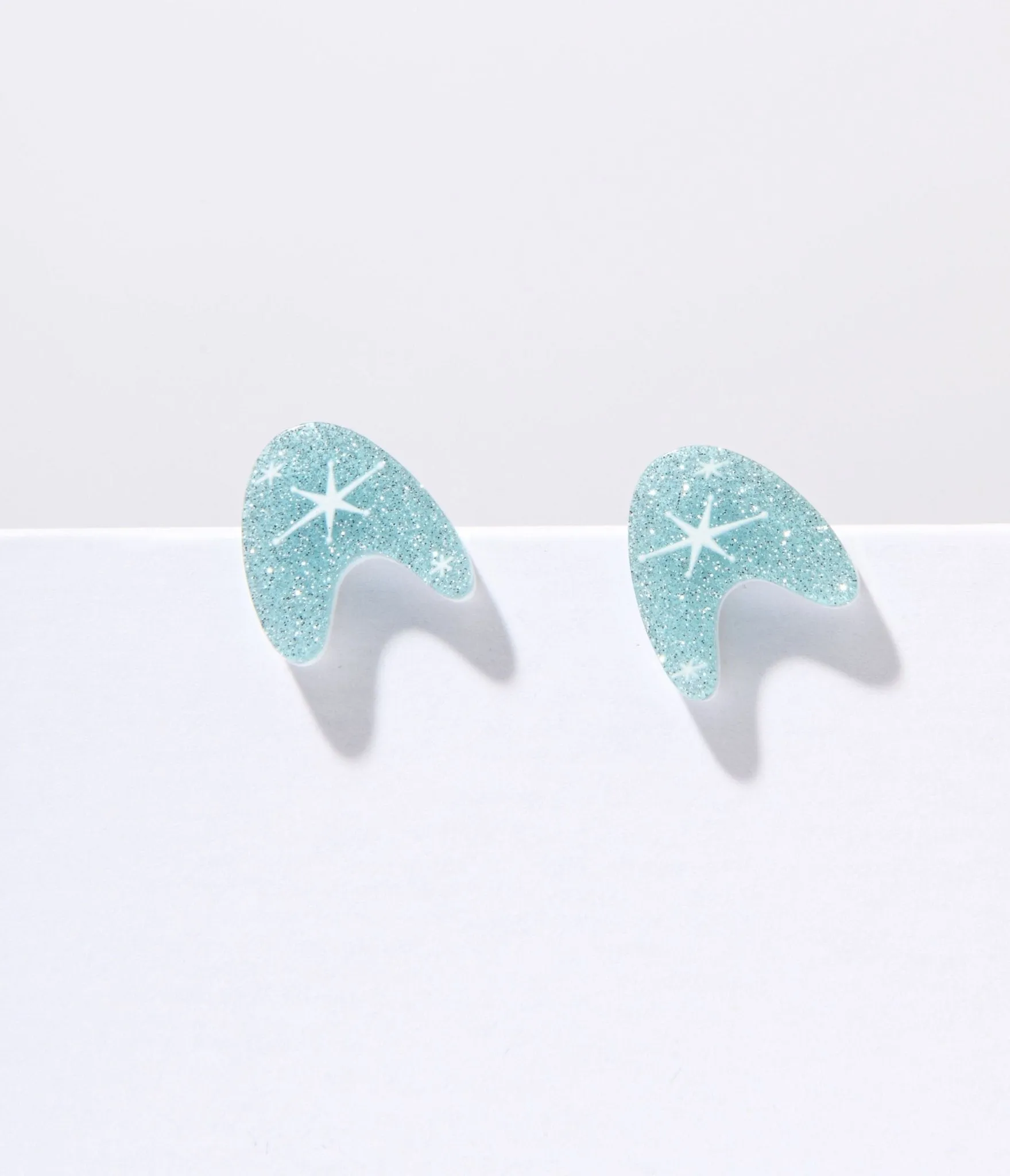 Blue Glitter Atomic Boomerang Stud Earrings