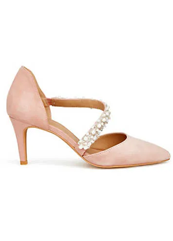 Blush Suede Asymmetric Pearl Trim Strap Court Shoes by Kaleidoscope | Look Again