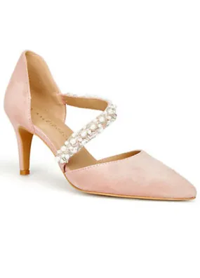 Blush Suede Asymmetric Pearl Trim Strap Court Shoes by Kaleidoscope | Look Again