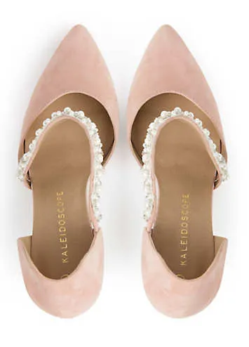 Blush Suede Asymmetric Pearl Trim Strap Court Shoes by Kaleidoscope | Look Again