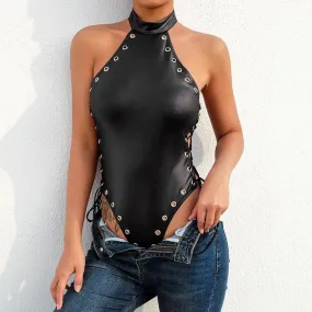 Bodysuit Plus Pvc Bondage Crotchless Body Suit