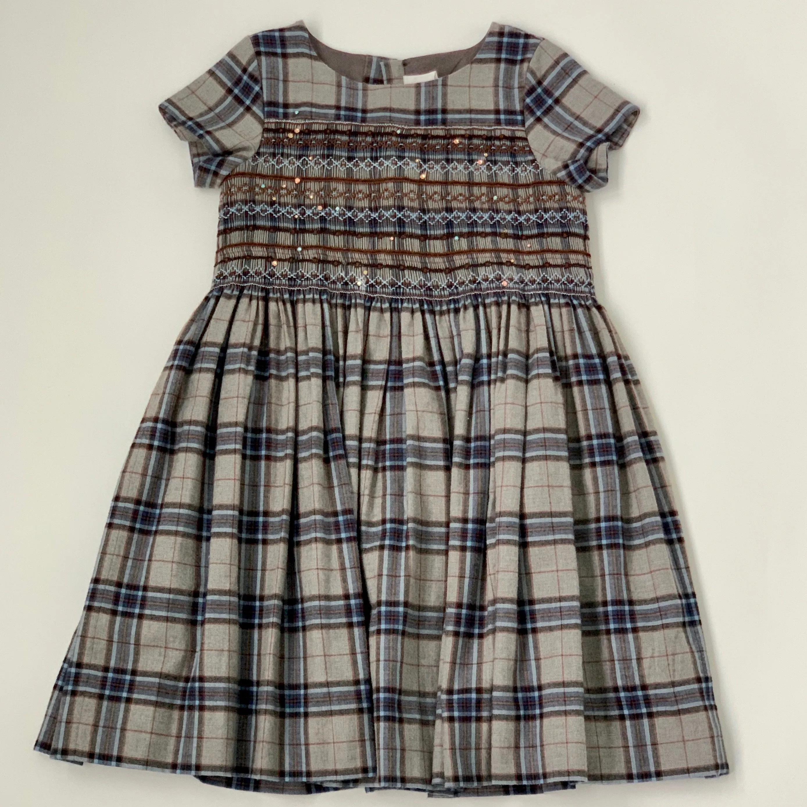 Bonpoint Tartan Duchesse Smocked Dress With Crystal Embellishment: 10 Years