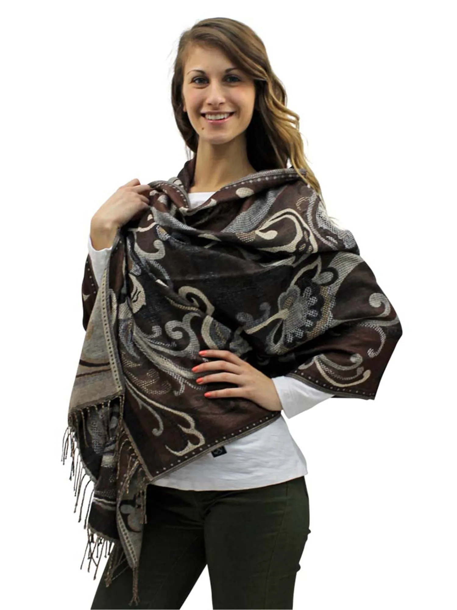 Brown Floral Print Pashmina Scarf