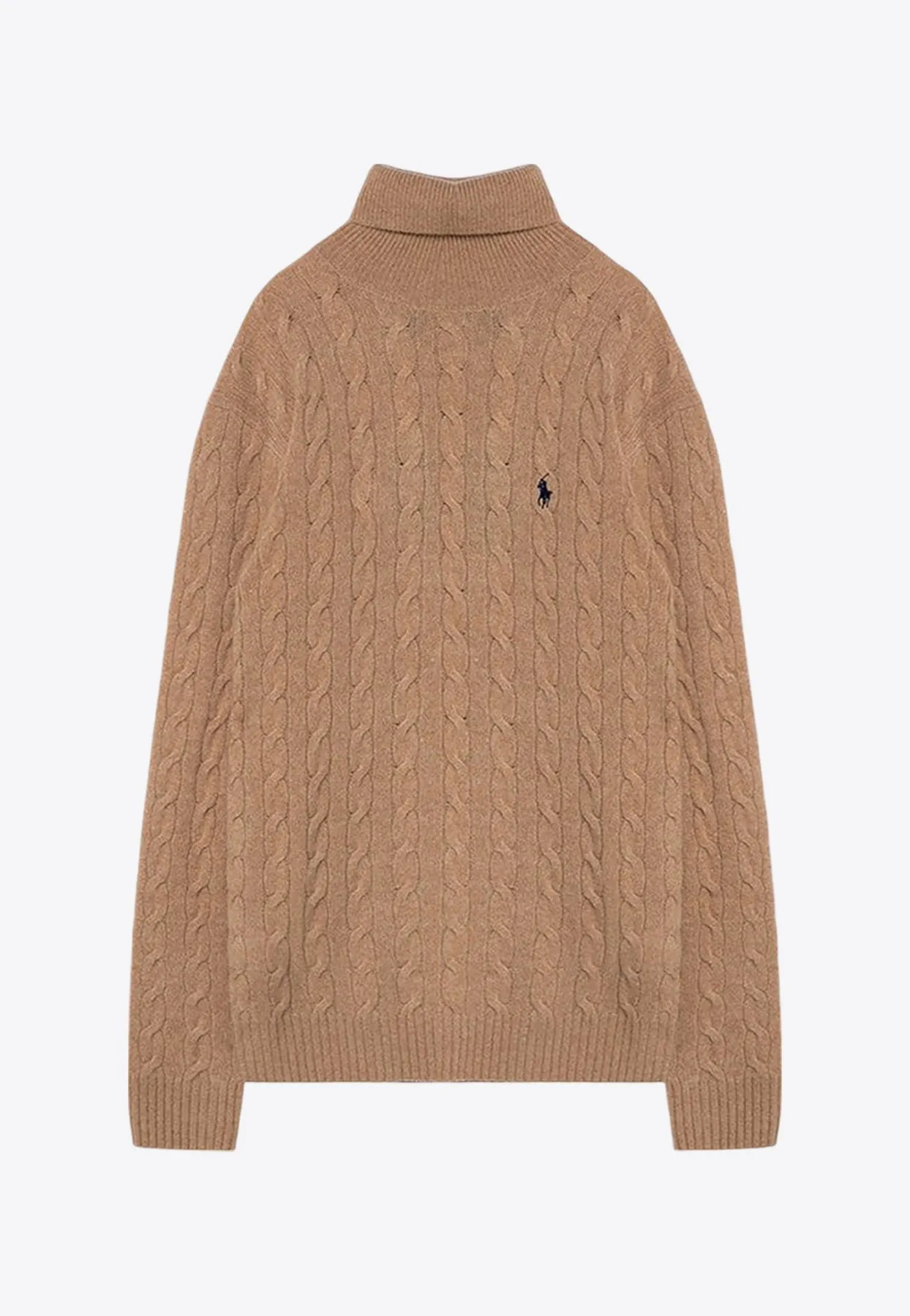 Cable Knit Turtleneck Logo Sweater