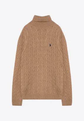 Cable Knit Turtleneck Logo Sweater