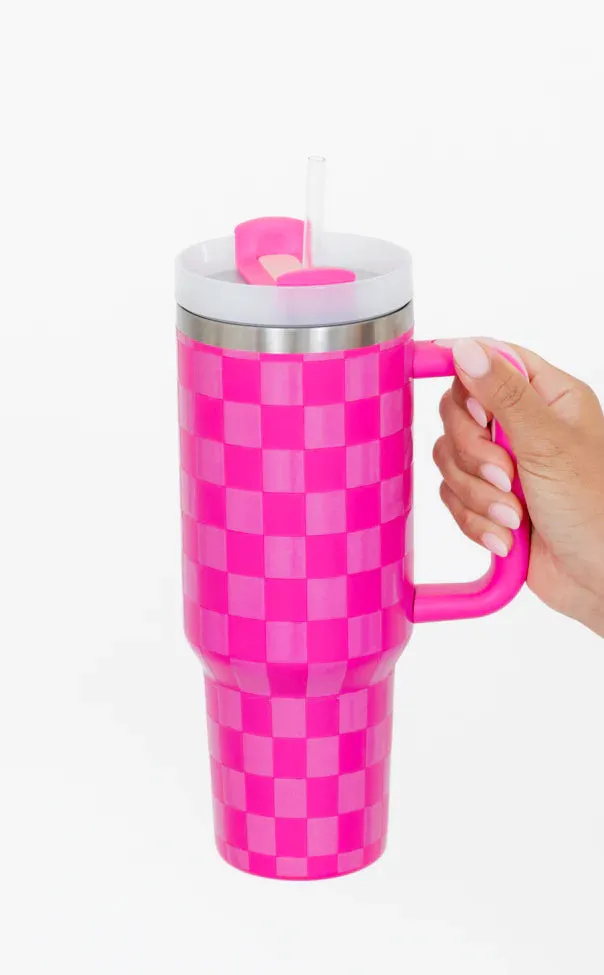 CAMI STAINLESS STEEL 40 OZ TUMBLER | PINK CHECKER