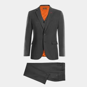 Charcoal pinstripe year-round 3-piece Suit with customized threads