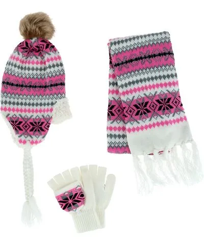 Connex Gear Women's Snowflake Print Hat Scarf and Glommit 3-Piece Winter Set