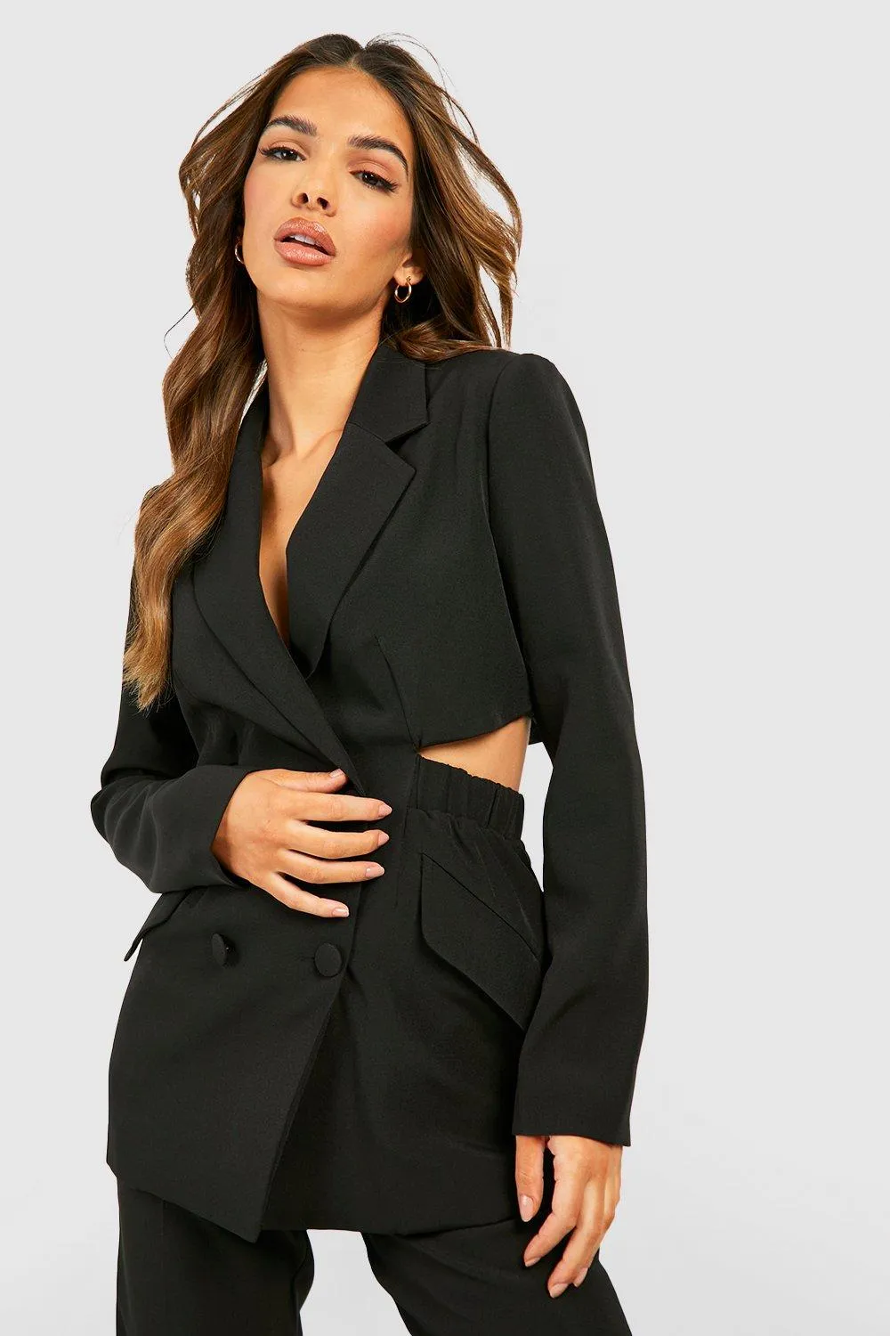 Cut Waist Open Back Fitted Tailored Blazer