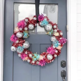 Disco Ball Pom Pom Wreath