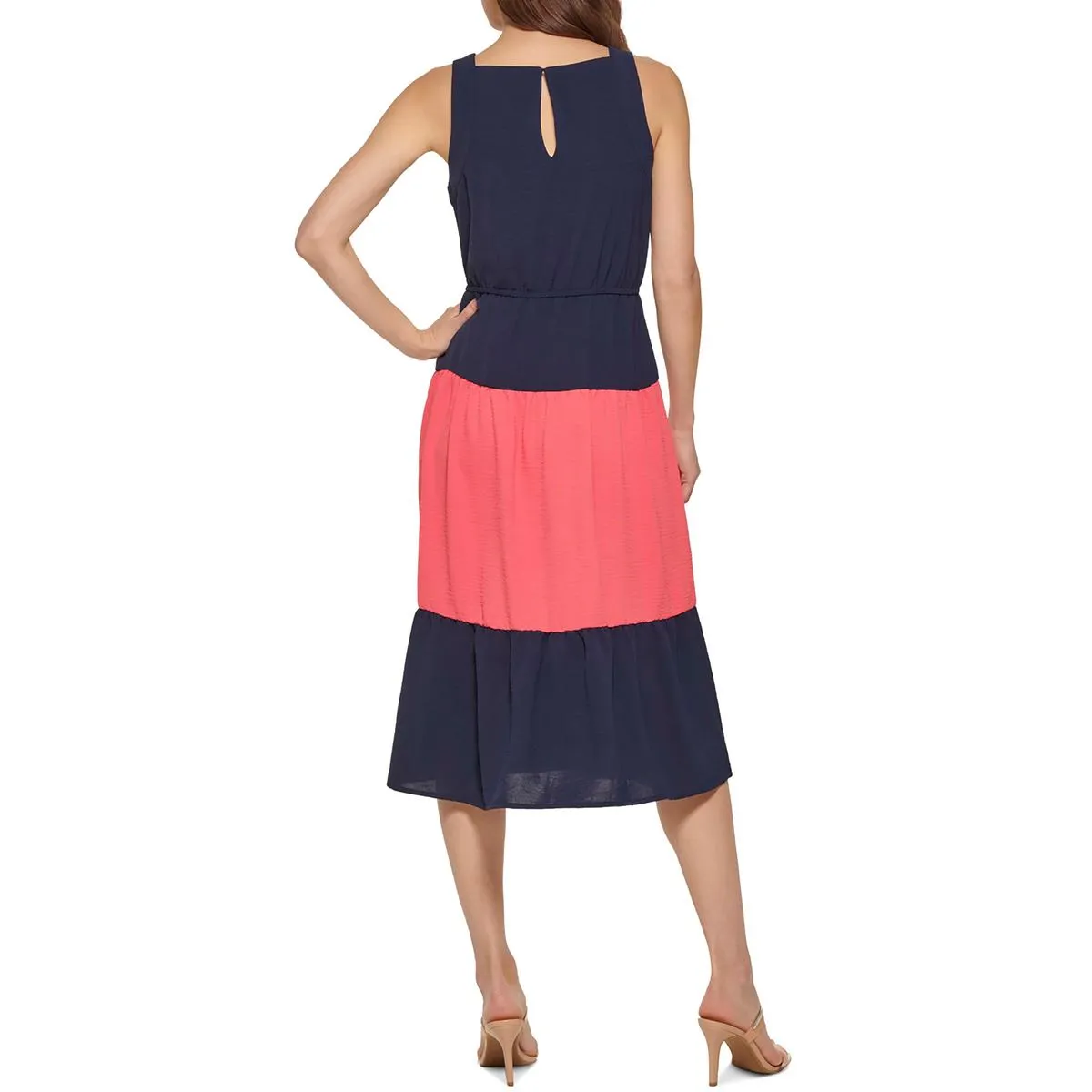 DKNY Womens Colorblock Midi Fit & Flare Dress