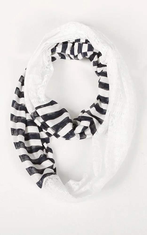 EAS9020 Stripe with Lace Infinity Scarf