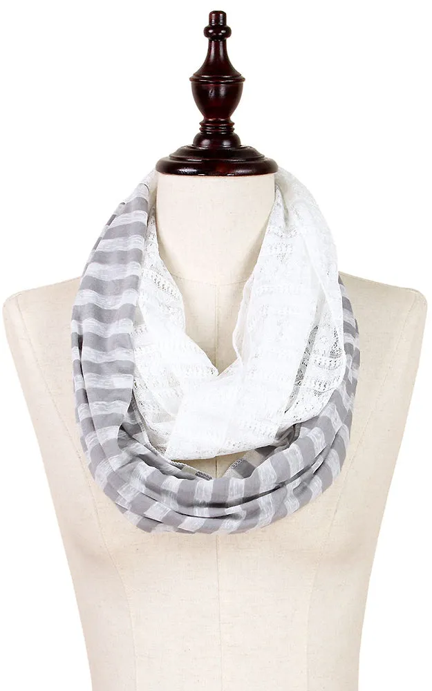 EAS9020 Stripe with Lace Infinity Scarf