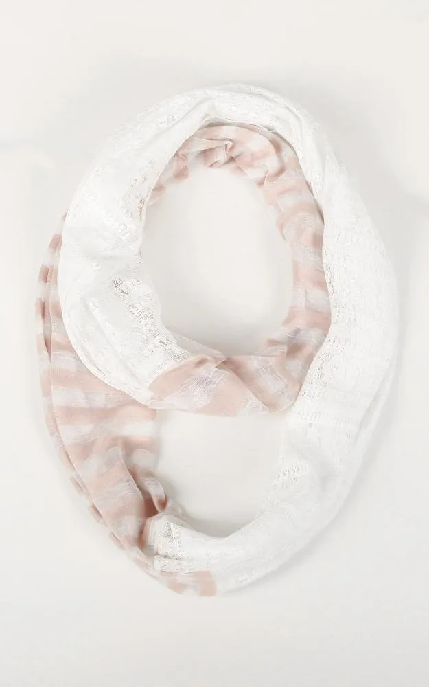 EAS9020 Stripe with Lace Infinity Scarf