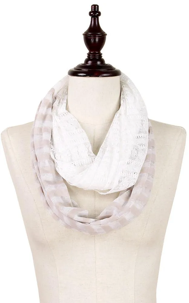 EAS9020 Stripe with Lace Infinity Scarf