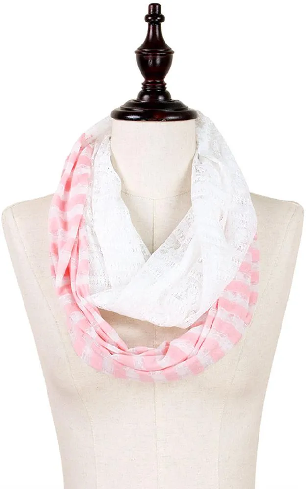 EAS9020 Stripe with Lace Infinity Scarf