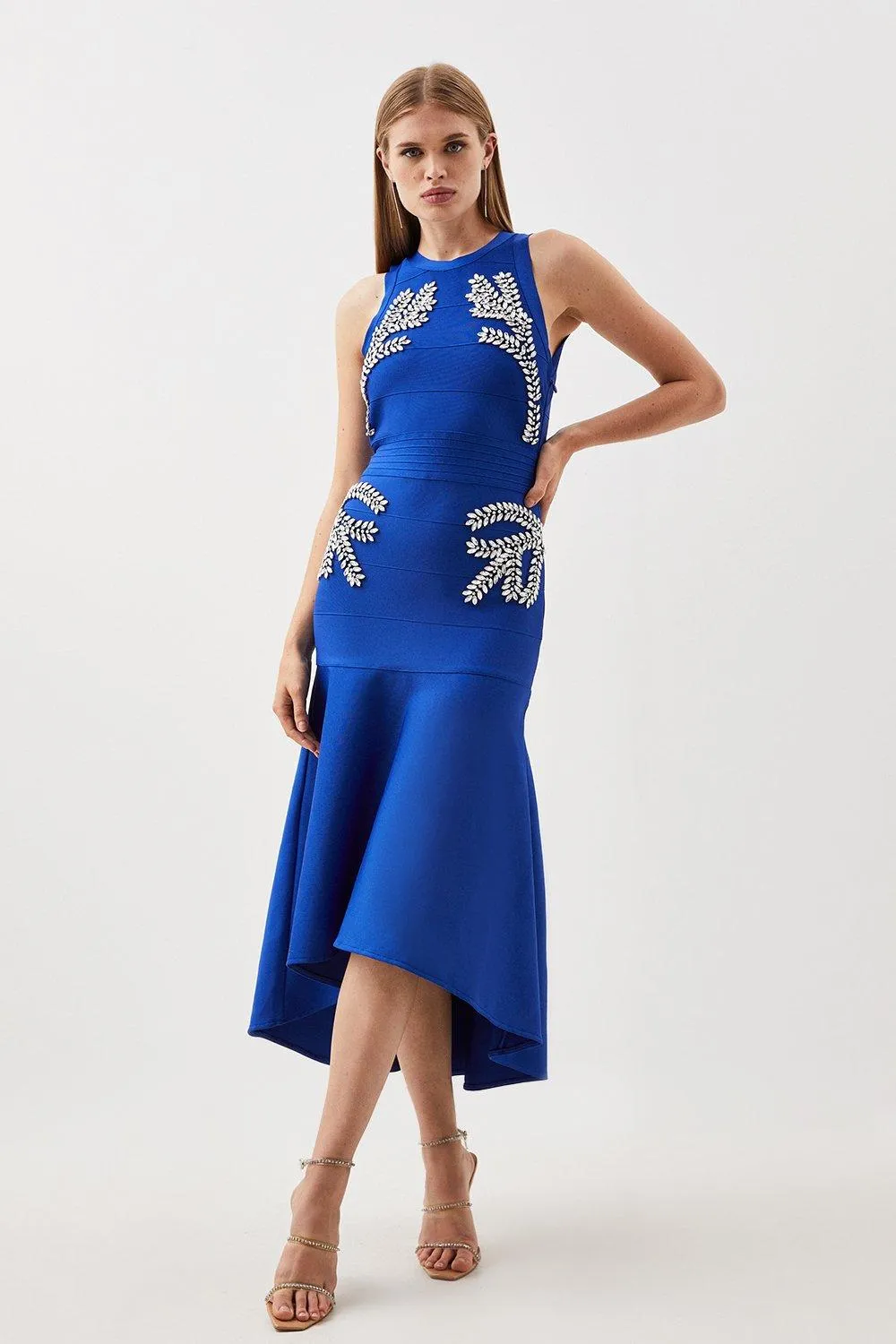 Embellished High Low Hem Midi Bandage Knit Dress | Karen Millen