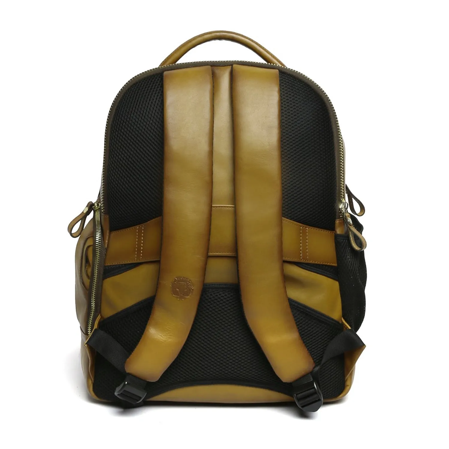 Embossed Lion Olive Green Leather Backpack