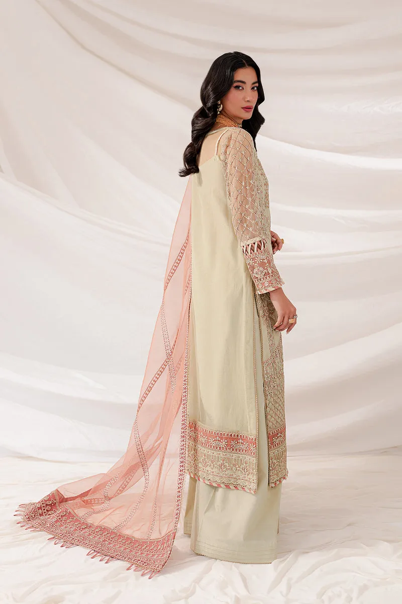 Farasha Lumiere Luxury Embroidered Net Unstitched 3Pc Suit - Pearl Dream