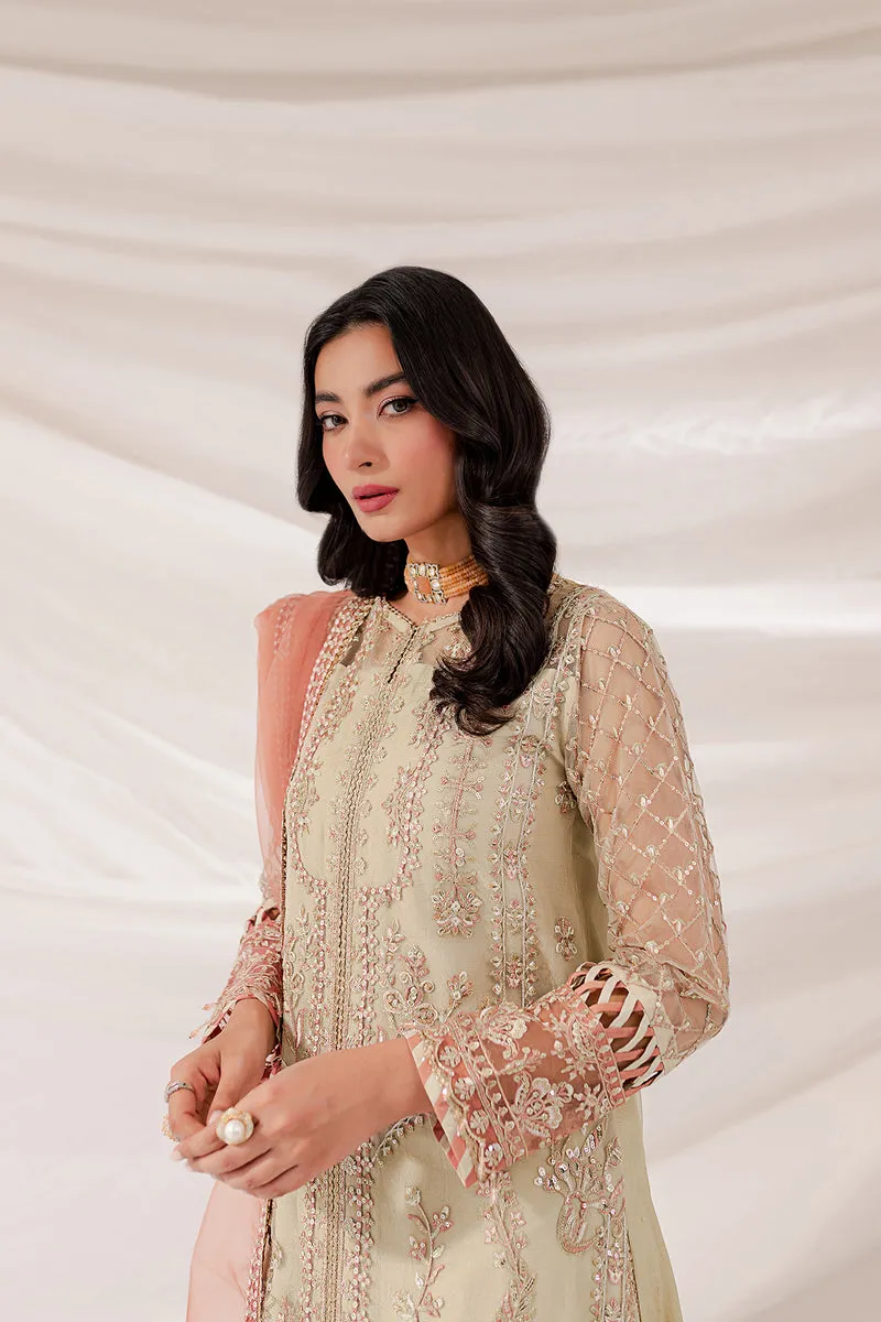 Farasha Lumiere Luxury Embroidered Net Unstitched 3Pc Suit - Pearl Dream