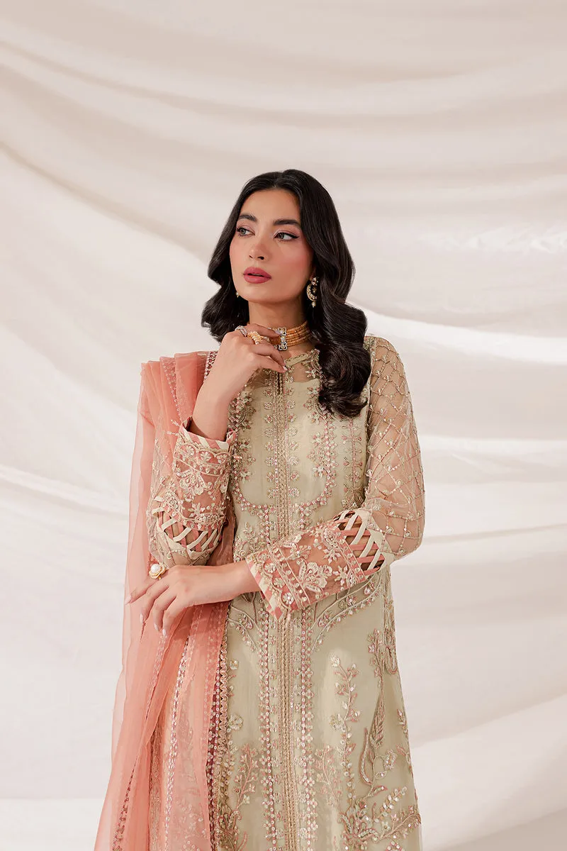 Farasha Lumiere Luxury Embroidered Net Unstitched 3Pc Suit - Pearl Dream