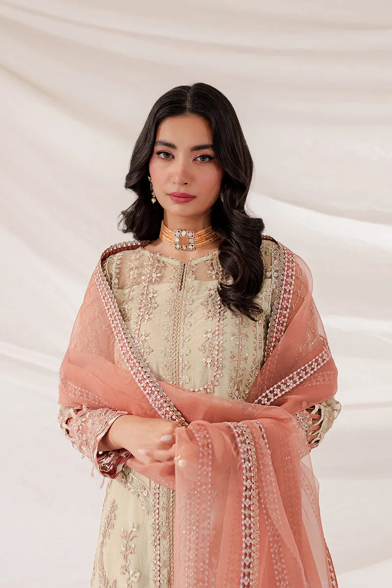 Farasha Lumiere Luxury Embroidered Net Unstitched 3Pc Suit - Pearl Dream