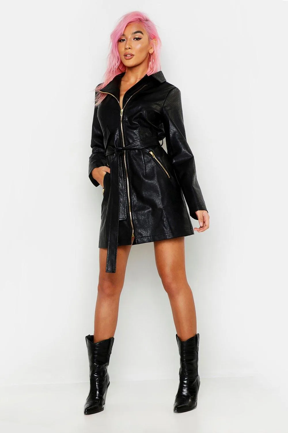 Faux Leather Utility Blazer Dress