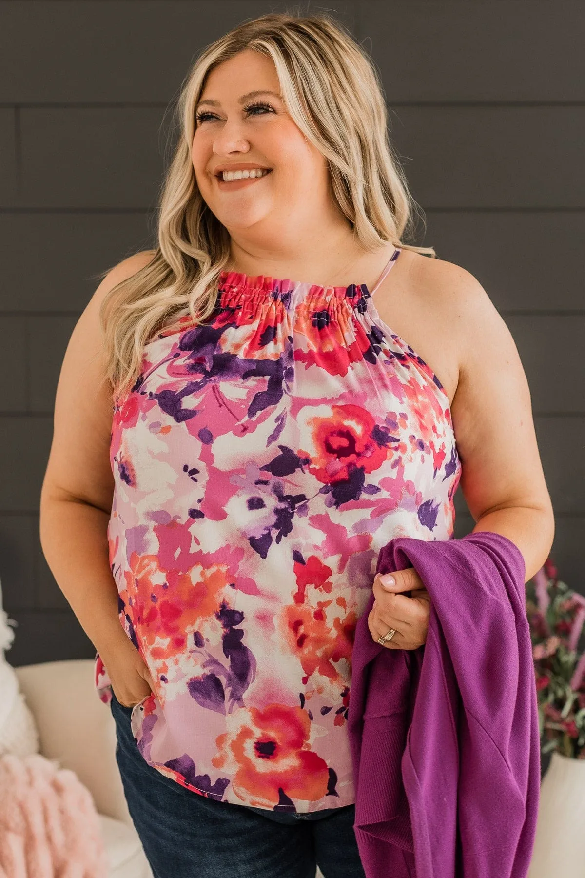 Feeling A Connection Floral Tank Top- Pink & Purple