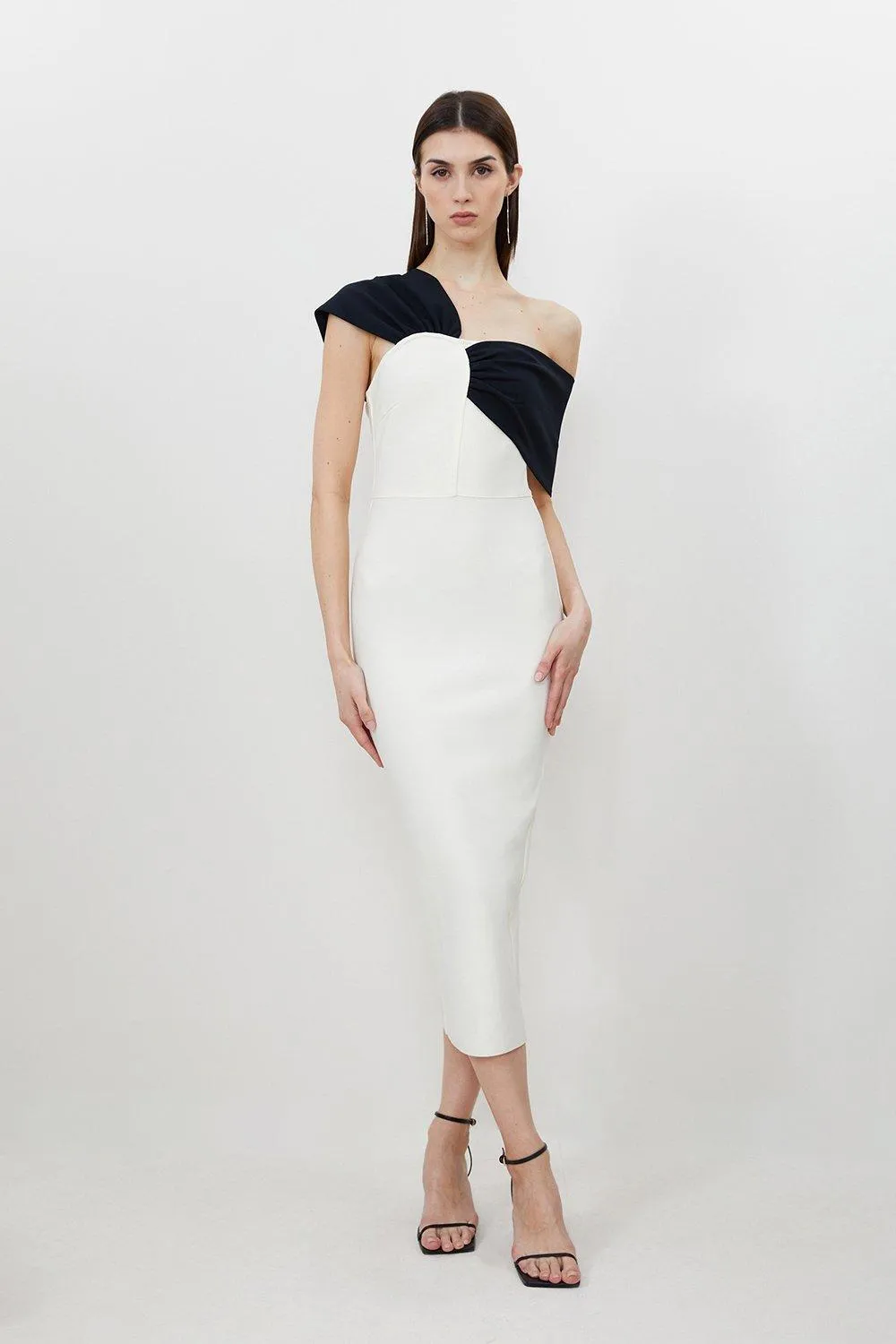 Figure Form Bandage Asymmetric Strap Knit Midi Dress | Karen Millen