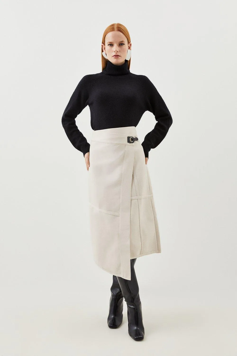 Figure Form Bandage Knit Asymmetric Midi Skirt | Karen Millen