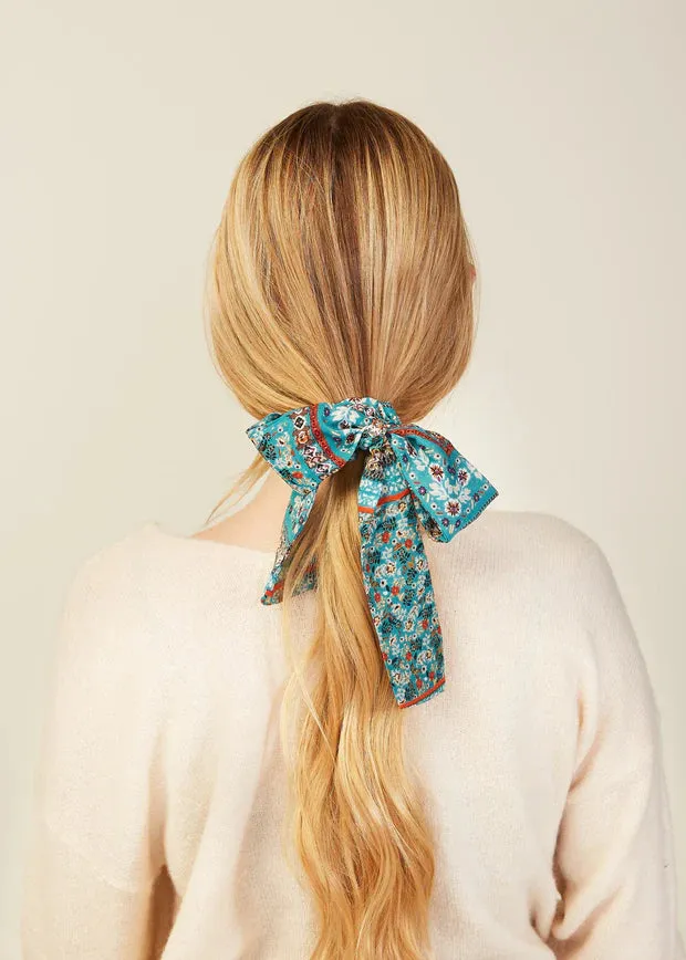 Floral Scarf Scrunche in Aqua