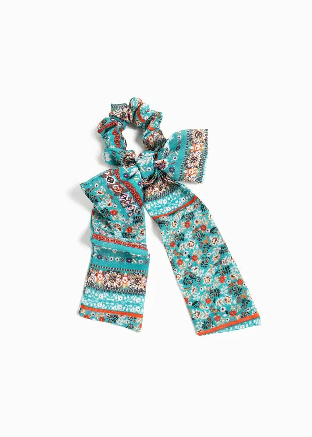 Floral Scarf Scrunche in Aqua