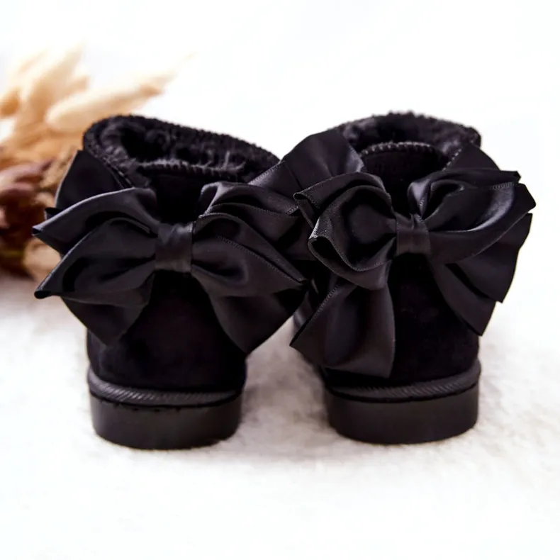 FR1 Children's Warm Snow Boots With A Bow Black Snowis