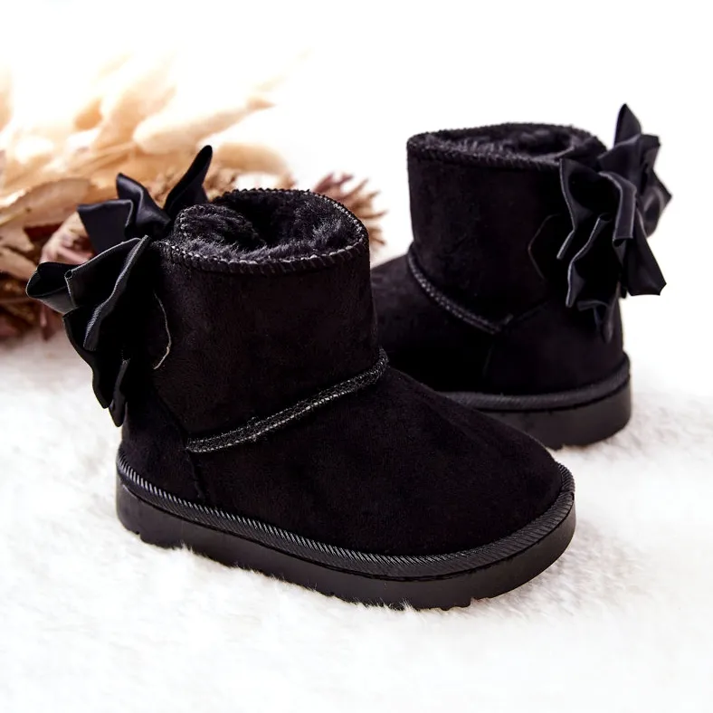 FR1 Children's Warm Snow Boots With A Bow Black Snowis