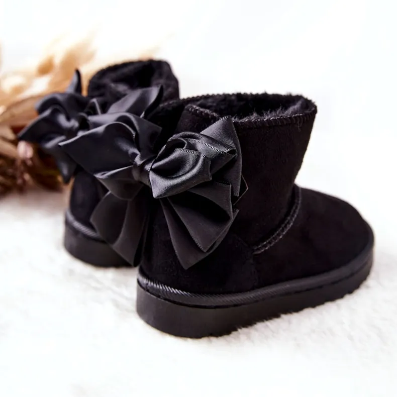 FR1 Children's Warm Snow Boots With A Bow Black Snowis