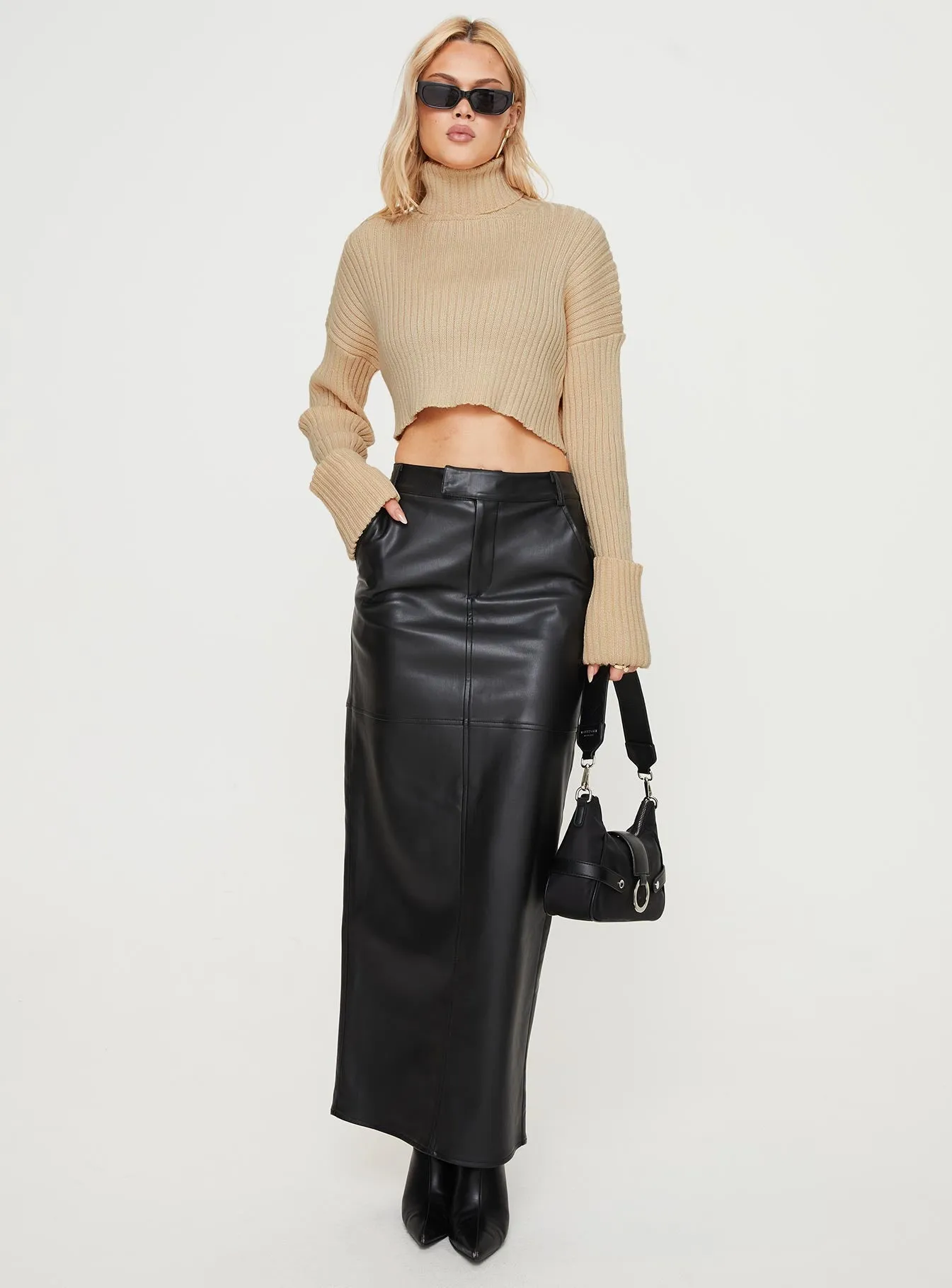 Giacini Faux Leather Maxi Skirt Black