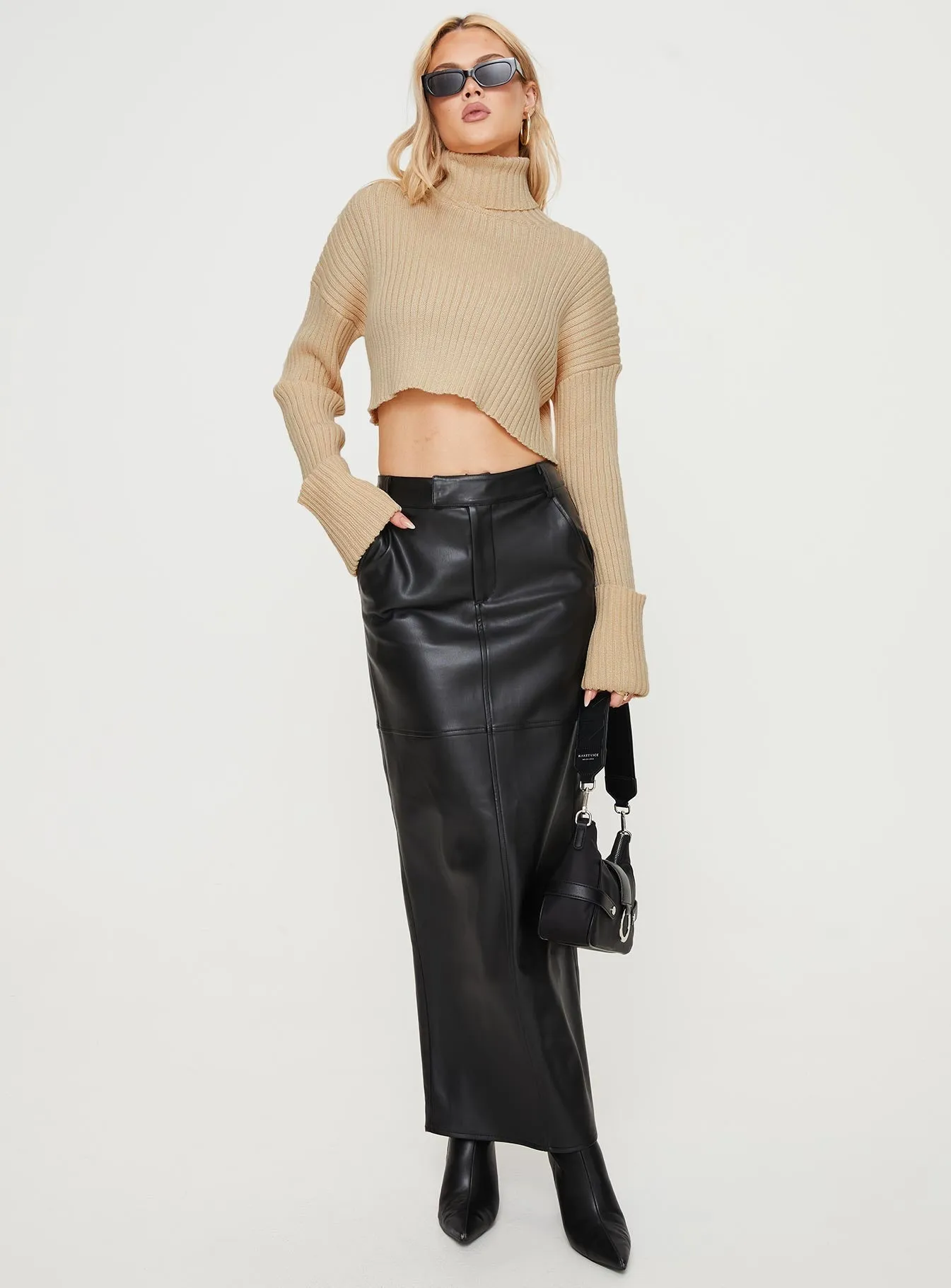 Giacini Faux Leather Maxi Skirt Black