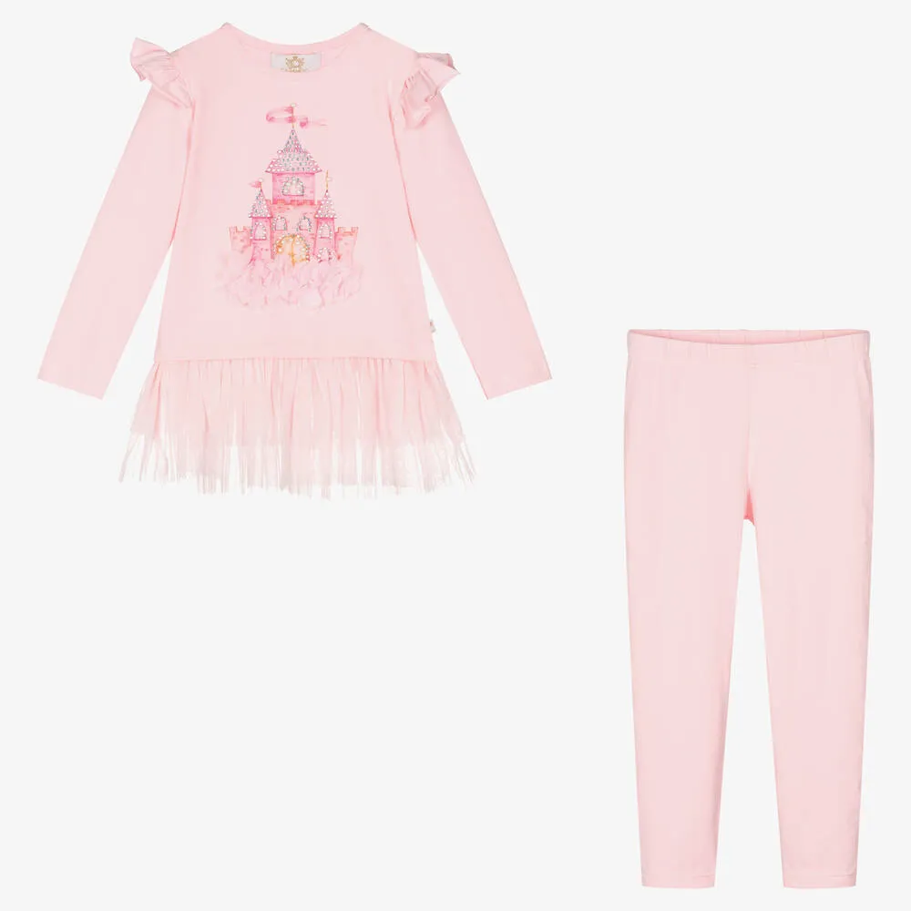 Girls Pink Cotton Castle Leggings Set