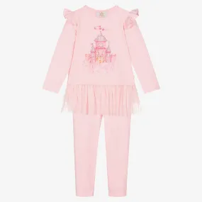 Girls Pink Cotton Castle Leggings Set