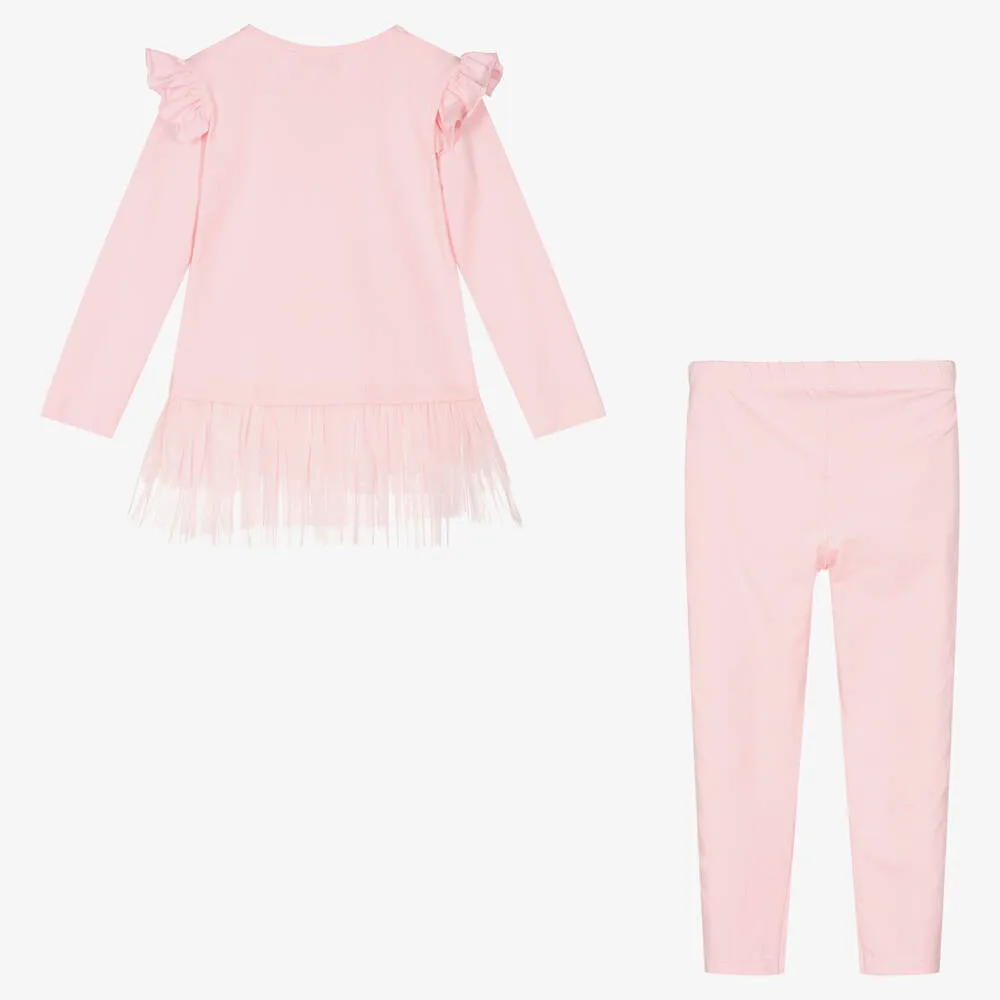 Girls Pink Cotton Castle Leggings Set