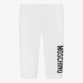 Girls White Logo Print Leggings