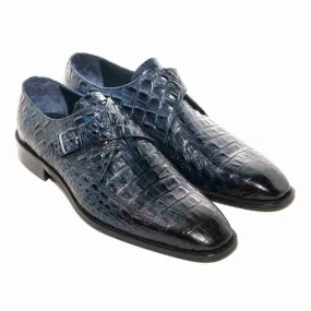 Golden Pass Crocodile Print Blue Monk Buckle Leather Sole Men's Shoes